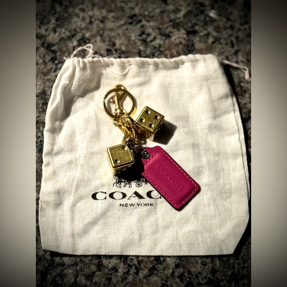 PINK COACH HANGTAG WITH GOLDEN DICE BAG CHARM + DUSTY - Picture 6 of 8